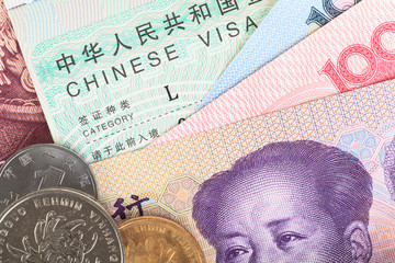 Chinese or Yuan banknotes money and coins from China's currency