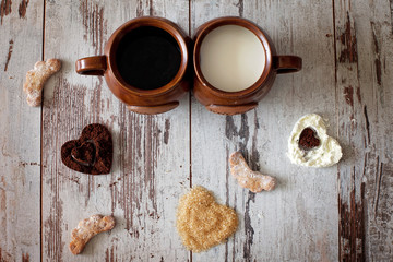The essential of the day, coffee, milk and sugar, valentine conc