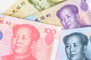 Chinese or Yuan banknotes money and coins from China's currency,