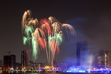 Fototapeta premium Fireworks display in Sharjah City, United Arab Emirates