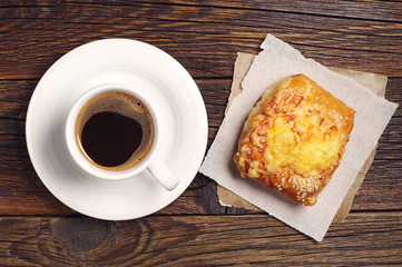 Coffee and bun with cheese