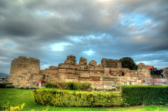 Ancient city wall in the city of Nesebar in Bulgaria