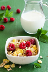 healthy Breakfast with raspberries and granola