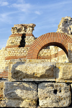 Part of ancient city wall in the city of Nesebar in Bulgaria