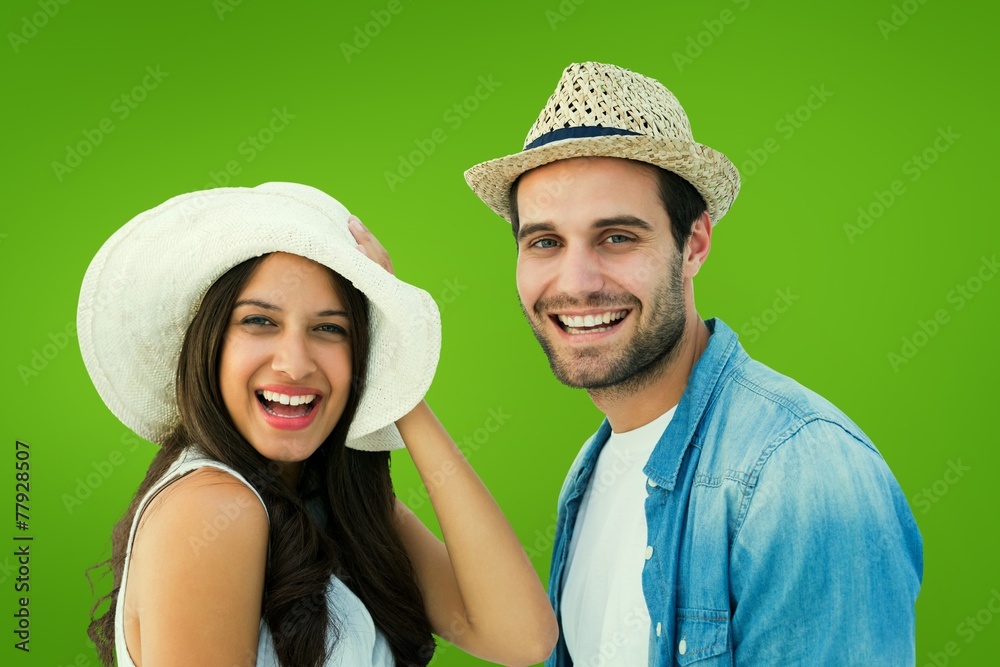 Poster composite image of happy hipster couple smiling at camera