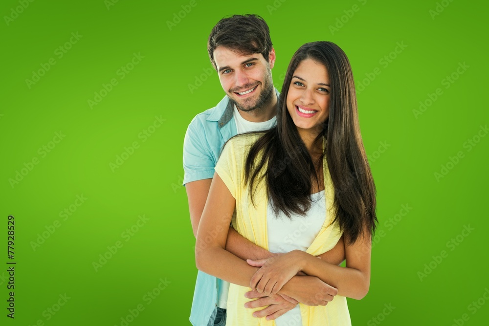 Poster composite image of happy casual couple smiling at camera