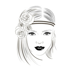 Beautiful girl with flowers ib B&W