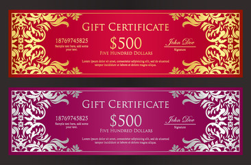 Luxury golden and black voucher with vintage ornament