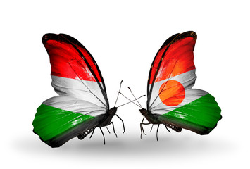 Two butterflies with flags Hungary and Niger