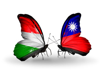 Two butterflies with flags Hungary and Taiwan