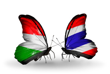 Two butterflies with flags Hungary and Thailand