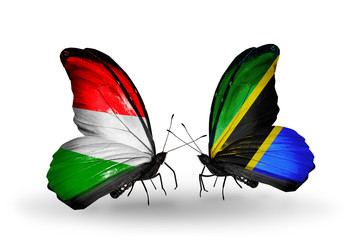 Two butterflies with flags Hungary and Tanzania