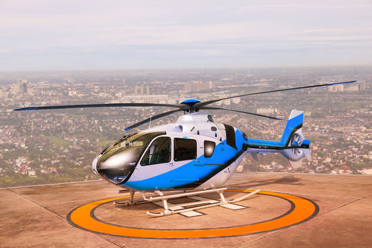 helicopter parking on building roof top use for commercial air t