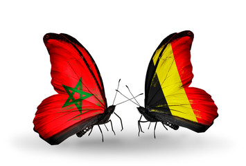 Two butterflies with flags Morocco and Belgium