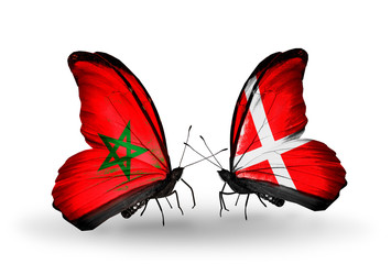 Two butterflies with flags Morocco and Denmark