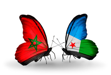 Two butterflies with flags Morocco and Djibouti