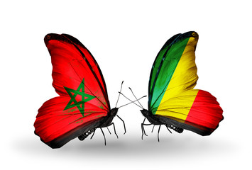 Two butterflies with flags Morocco and Kongo