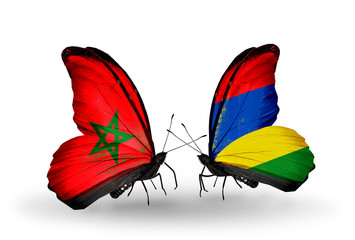 Two butterflies with flags Morocco and Mauritius