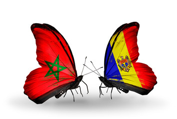 Two butterflies with flags Morocco and Moldova