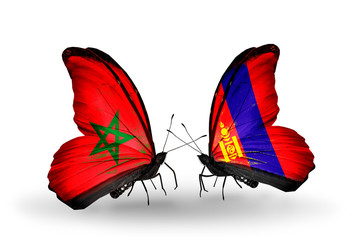 Two butterflies with flags Morocco and Mongolia