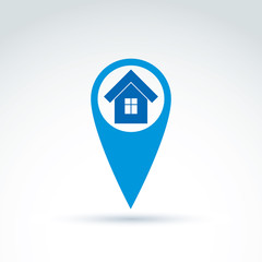 Vector map pointer with a house icon. Place location symbol, hom