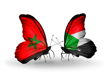 Two butterflies with flags Morocco and Sudan