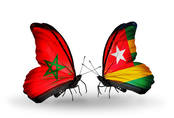 Two butterflies with flags Morocco and Togo