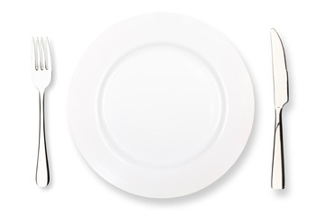 fork knife and plate on a white background