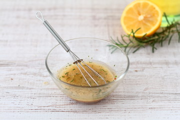 Salad dressing with olive oil, honey, and mustard