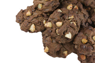 Macadamia chocolate cookies isolated on white background