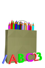Fototapeta premium Shopping bag with school supplies