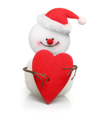 Snowman with wooden red heart