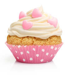 Cupcake with butter cream and raspberry