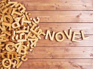 Word novel made with wooden letters