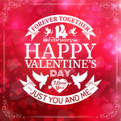 Valentine's Day card with lettering, cupids and doves 