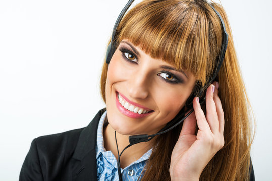 Smiling attractive woman with headphone