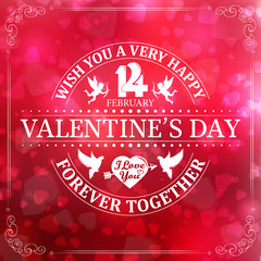 Valentine's Day card with lettering, cupids and doves