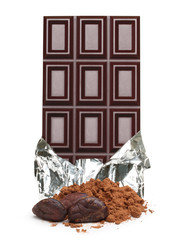 Dark chocolate bar in foil isolated