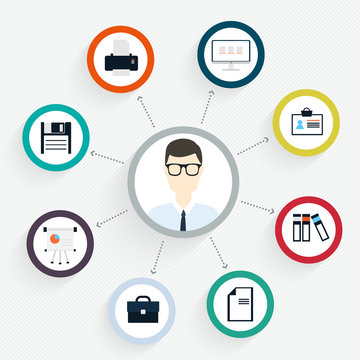 Vector flat customer office concept - icons and infographic desi