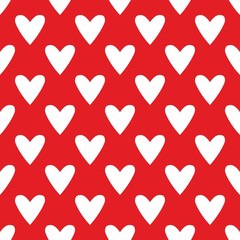 Tile vector cute pattern with white hearts on red background