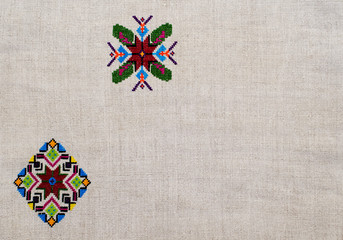 Ornament- ethnic Ukrainian embroidery on cannabic canvas
