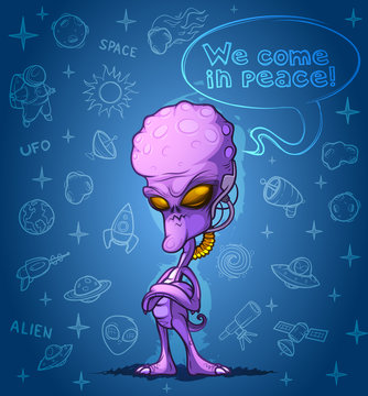 Small alien space invader with a big head