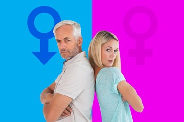 Composite image of unhappy couple not speaking to each other