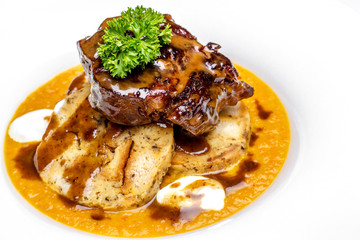 Beef wild sauce with dumplings