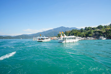 TAIWAN - FEBRUARY 07 : Boats at the lake of famous attraction, S