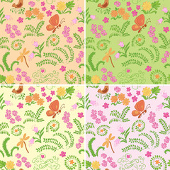 floral seamless backgrounds with nature elements - vector set