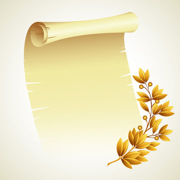 Laurel branch and a scroll. Vector illustration