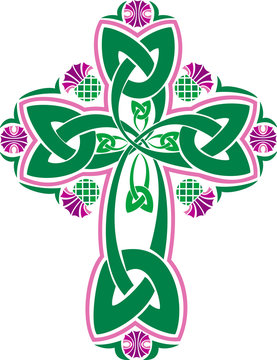 Vector imade Celtic cross with flowers of thistles
