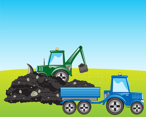 Obraz na płótnie Canvas Tractor excavator loads ground