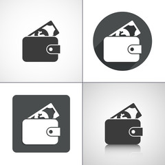 Purse with money icons. Set elements for design